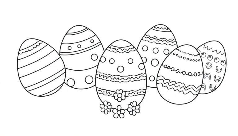 Placa de color de huevos de Pascua decorados para colorear.