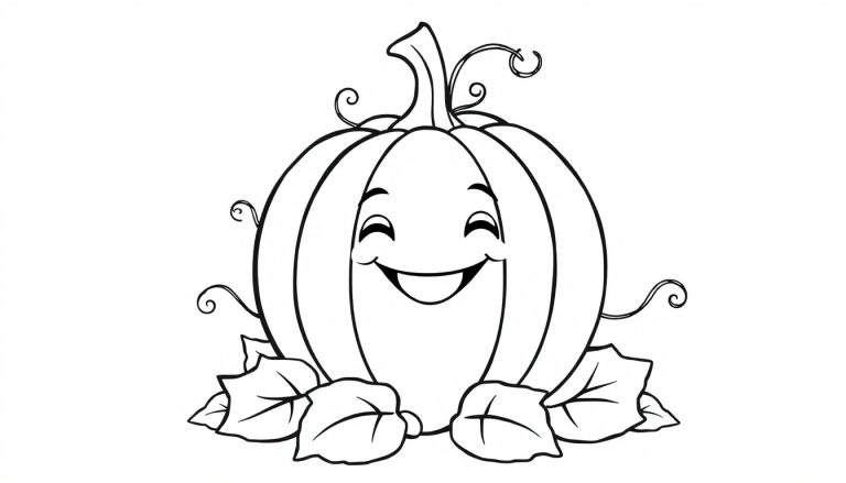 Placa de color de calabaza sonriente con hojas.