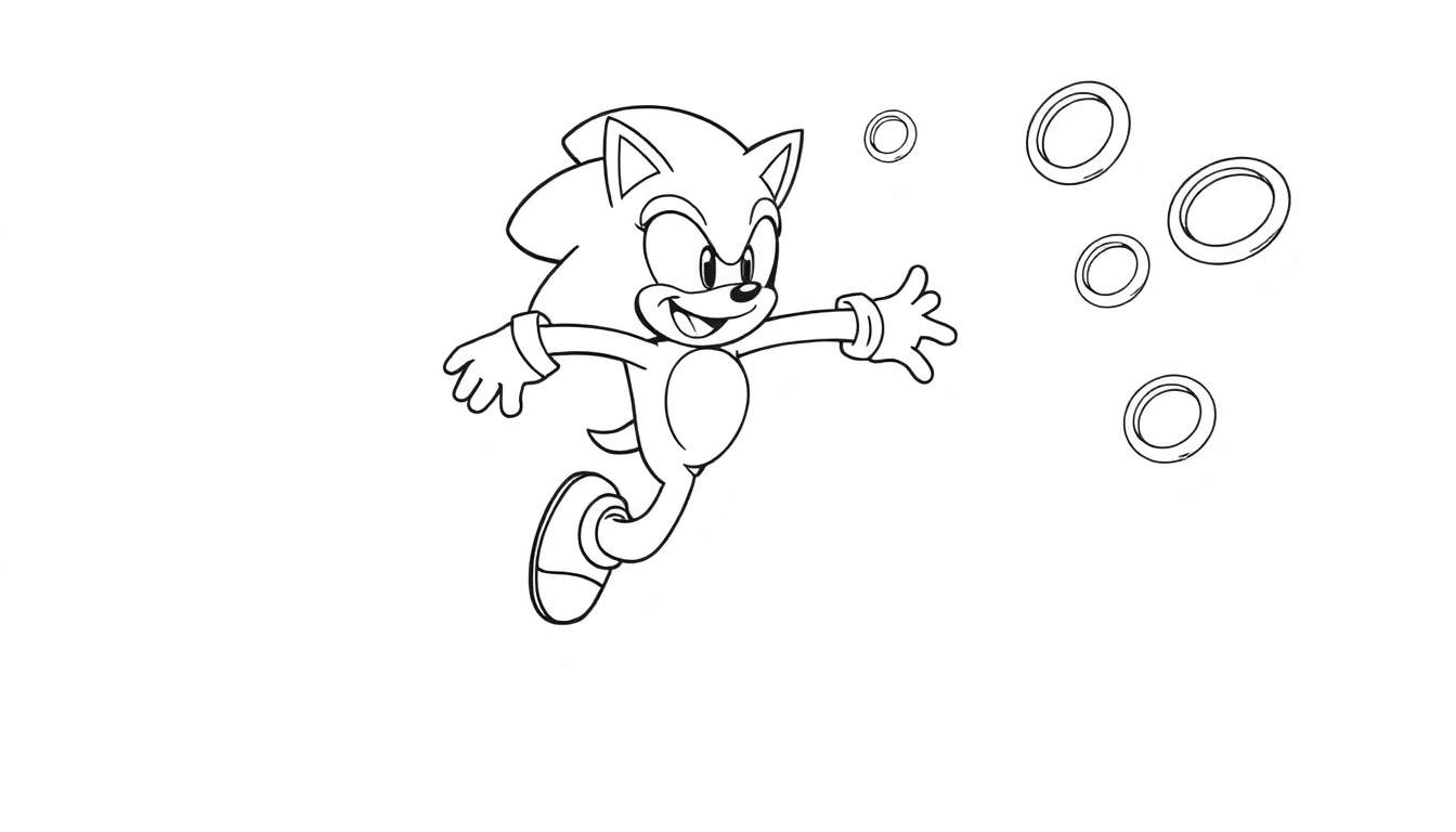 Placa de color de Sonic the Hedgehog corriendo con anillos dorados