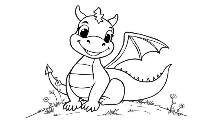 Un dragón amigable en una placa de color esperando a ser coloreado.