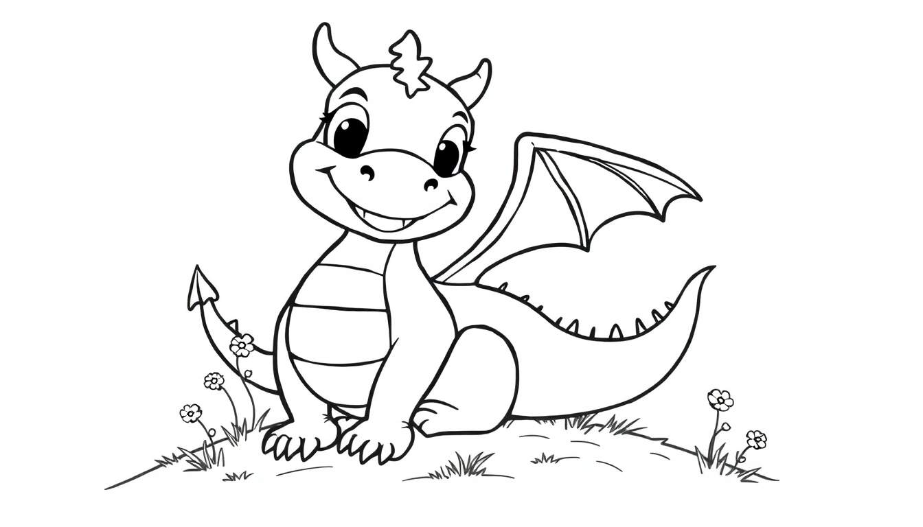Un dragón amigable en una placa de color esperando a ser coloreado.