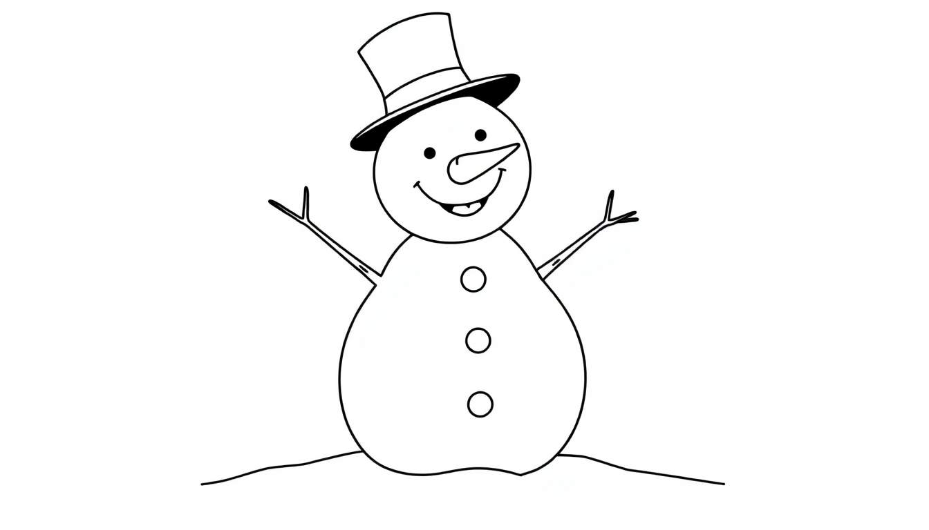 Placa de color de un muñeco de nieve con zanahoria y sombrero.