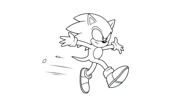 Placa de color de Sonic el erizo corriendo con líneas de movimiento.