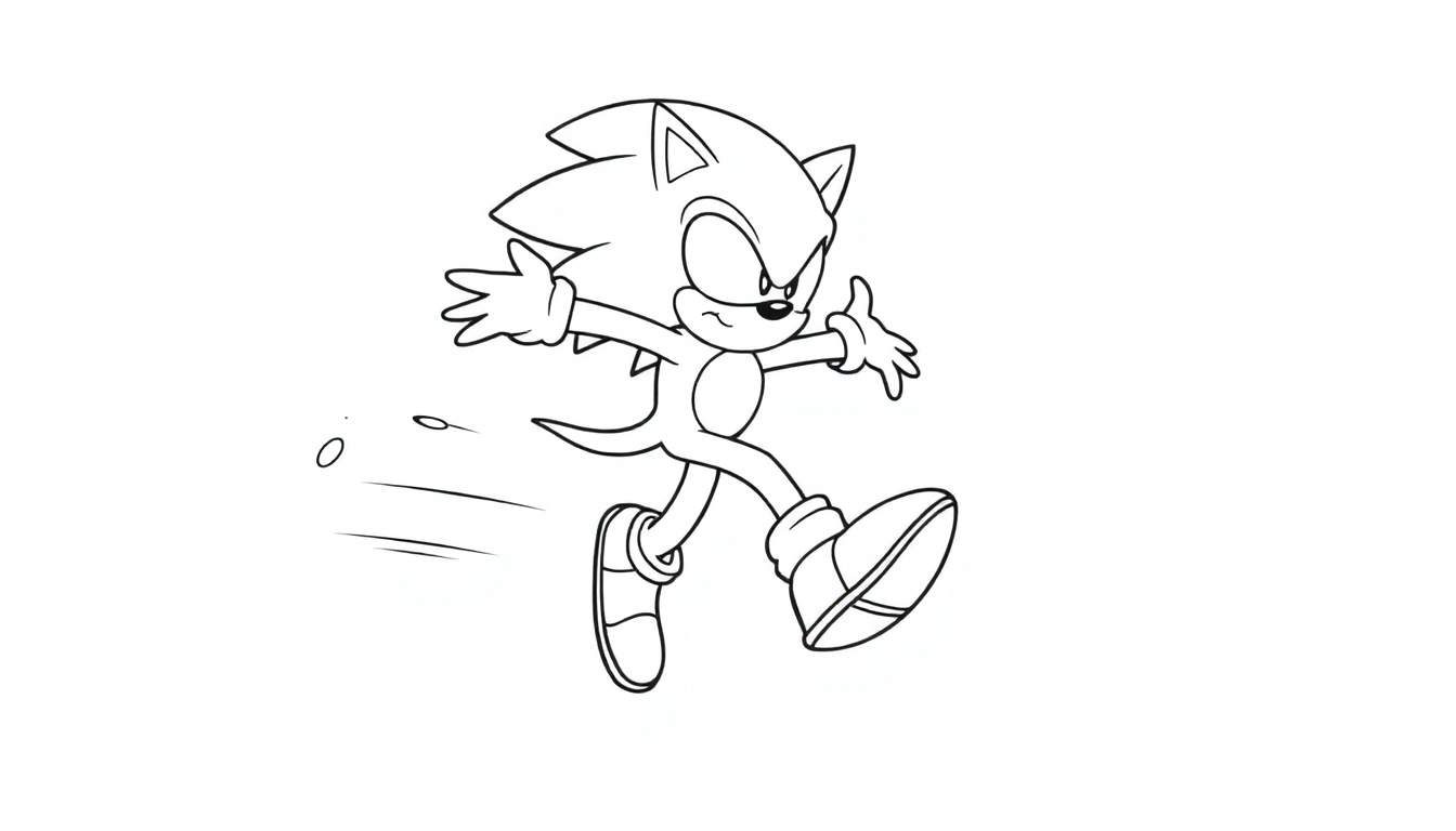 Placa de color de Sonic el erizo corriendo con líneas de movimiento.