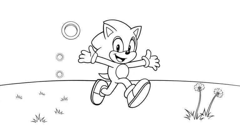 Sonic el erizo corriendo alegremente, con la placa de color lista para ser pintada.