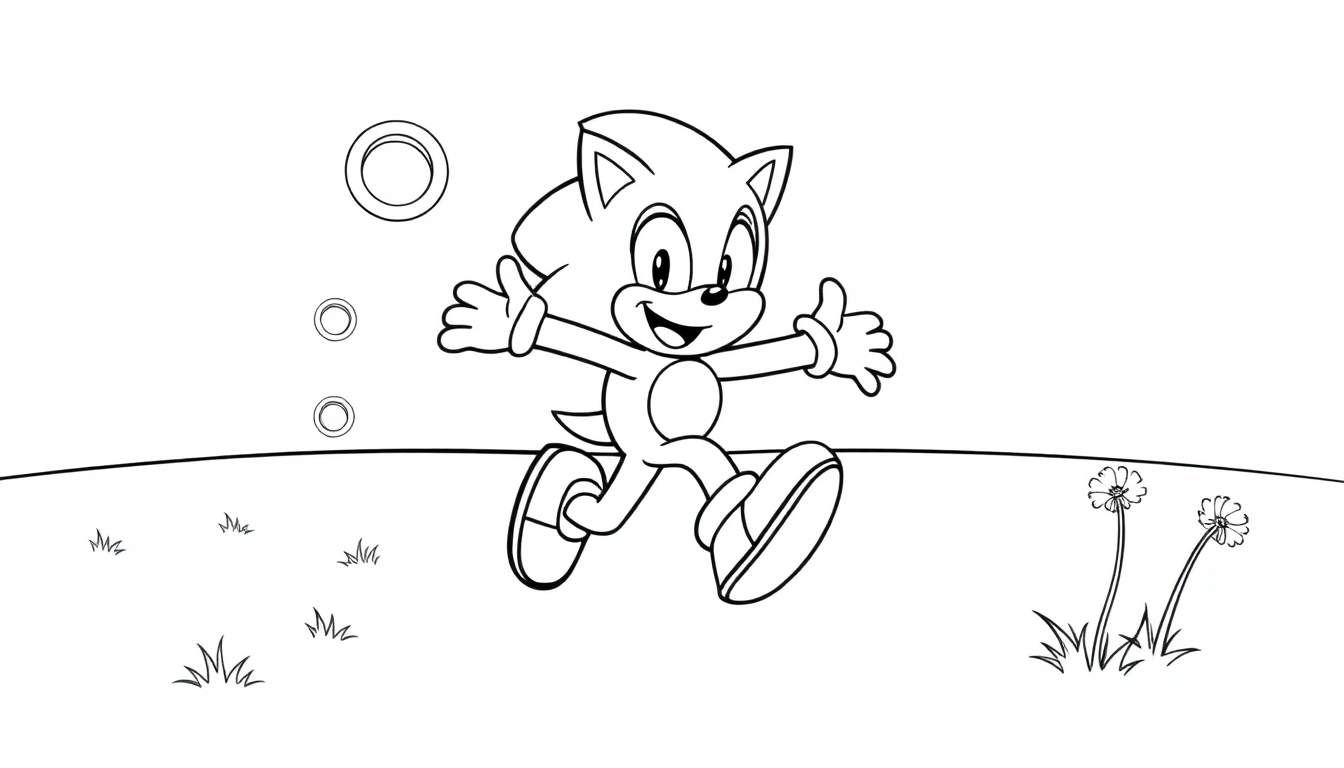 Sonic el erizo corriendo alegremente, con la placa de color lista para ser pintada.