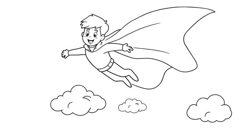 Placa de color de un niño superhéroe volando