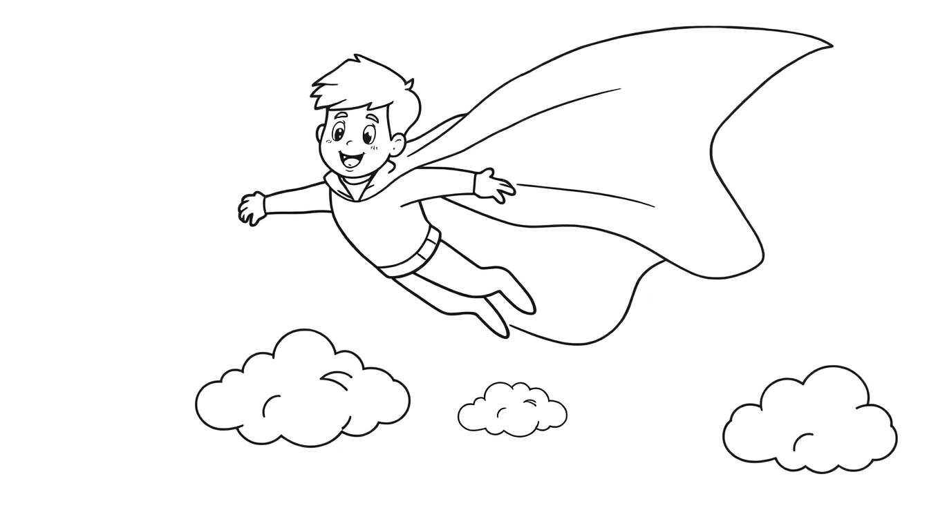 Placa de color de un niño superhéroe volando