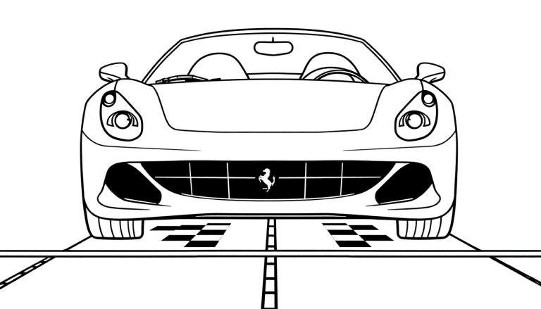 Placa de color de un Ferrari descapotable listo para colorear.