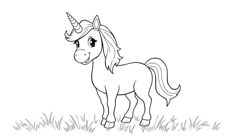 Placa de color de unicornio de dibujos animados alegre.
