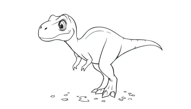 Placa de color de un velociraptor bebé amigable con un ojo grande y curioso.