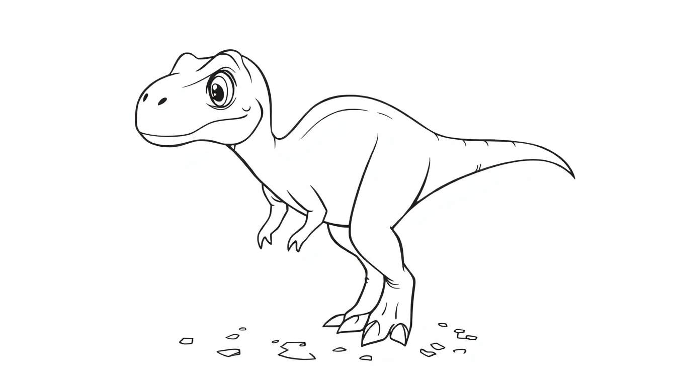 Placa de color de un velociraptor bebé amigable con un ojo grande y curioso.