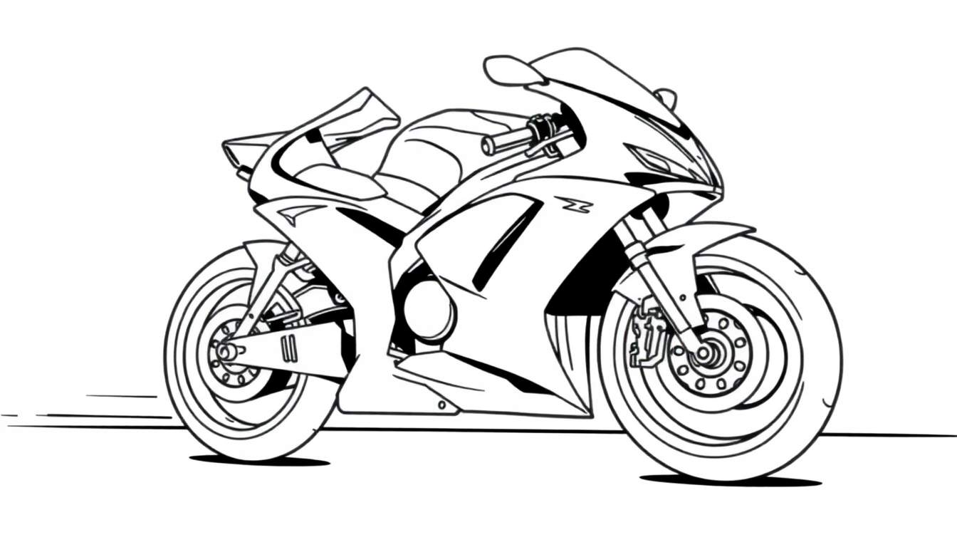 Placa de colorear de motocicleta deportiva en blanco y negro.