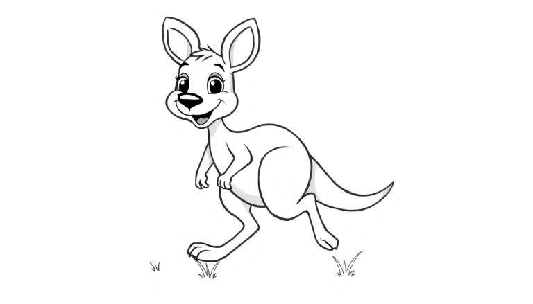 Un canguro saltando, listo para ser coloreado en una placa.