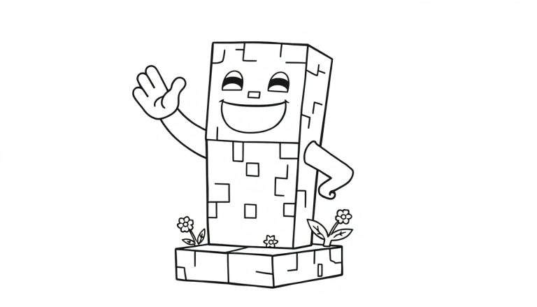 Placa de Creeper amigable de Minecraft para colorear, saludando con una sonrisa.