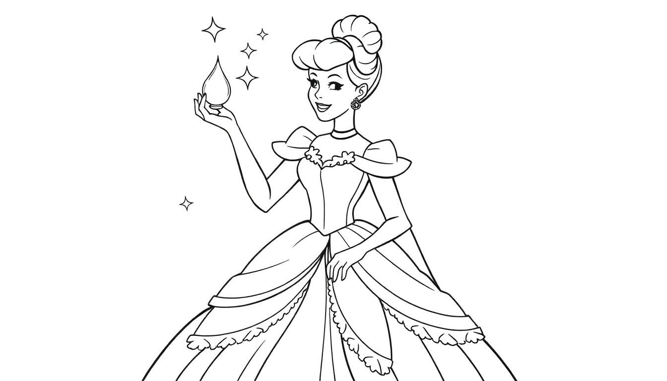 Placa de color de Cenicienta en su vestido de gala.