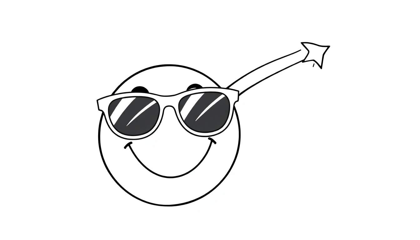 Placa de color de un emoji sonriente con gafas de sol y una estrella.