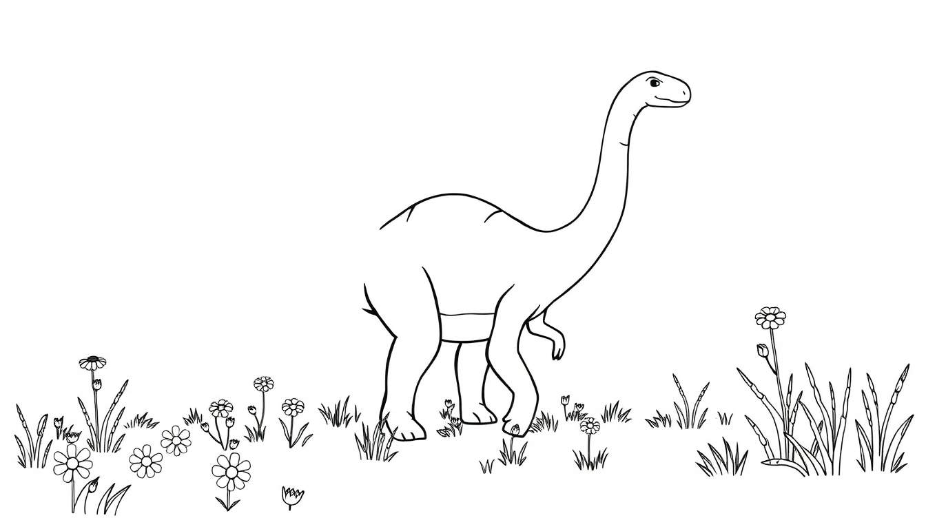 Placa de color de un Diplodocus amistoso en un prado.