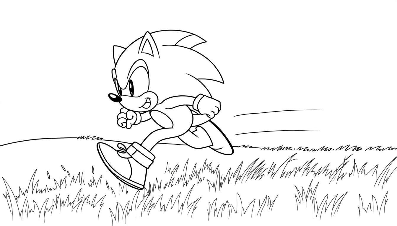 Sonic el erizo corriendo en blanco y negro, listo para colorear, una placa de color para la imaginación.