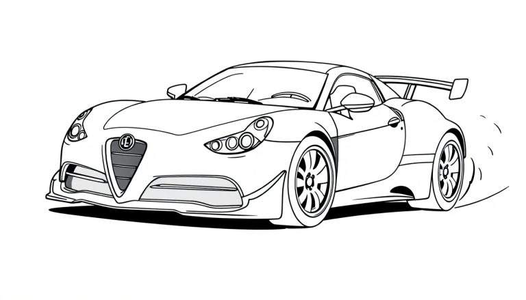 Un coche de carreras Alfa Romeo listo para la aventura, con una placa de color vibrante.
