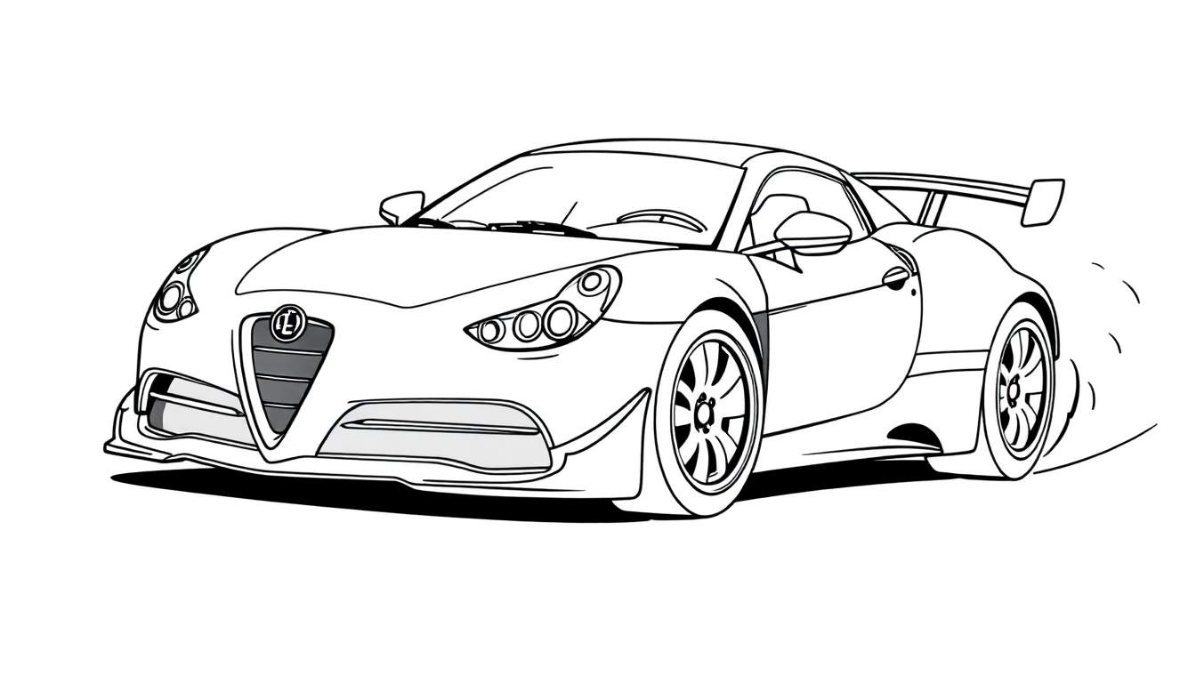 Un coche de carreras Alfa Romeo listo para la aventura, con una placa de color vibrante.