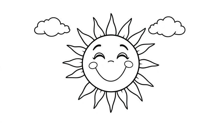 Placa de color con un sol sonriente y nubes.
