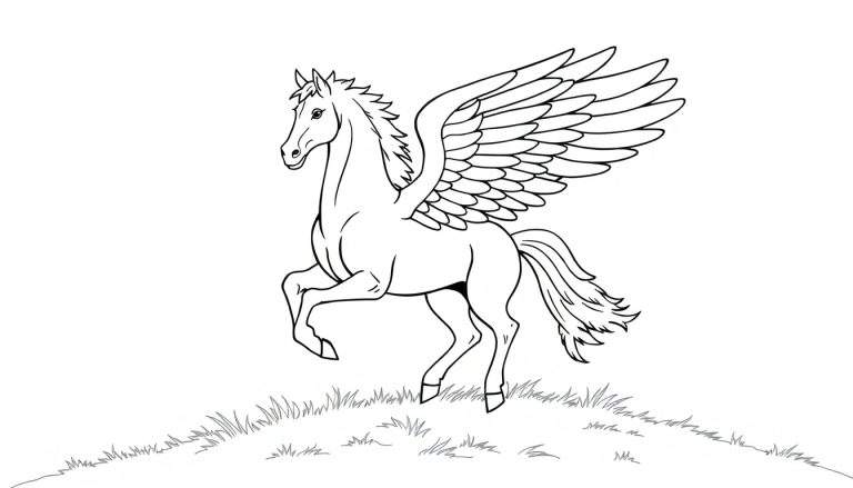 Placa de color de Pegaso, el majestuoso caballo alado, listo para despegar.