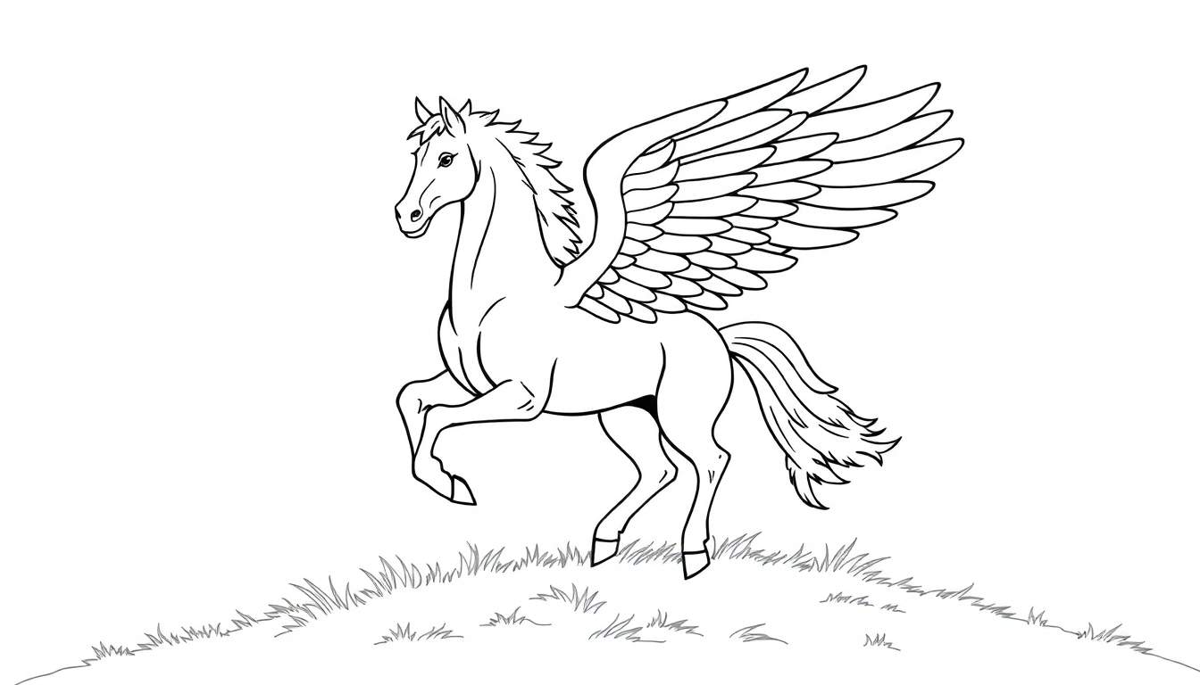 Placa de color de Pegaso, el majestuoso caballo alado, listo para despegar.