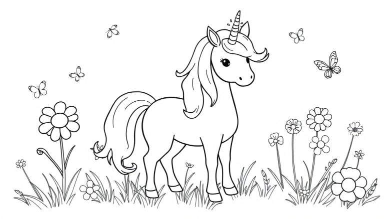 Página para colorear de un mandala de unicornio, placa de color.