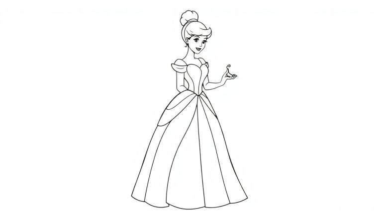 Placa de color de Cenicienta con su vestido de baile y zapatilla de cristal.