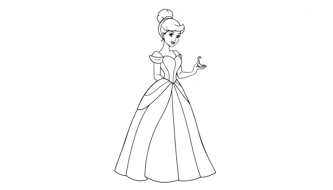 Placa de color de Cenicienta con su vestido de baile y zapatilla de cristal.