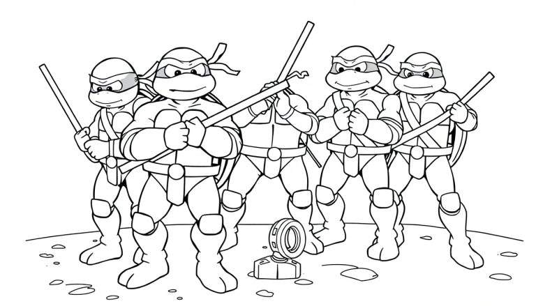 Placa de color de las Tortugas Ninja listas para la acción.