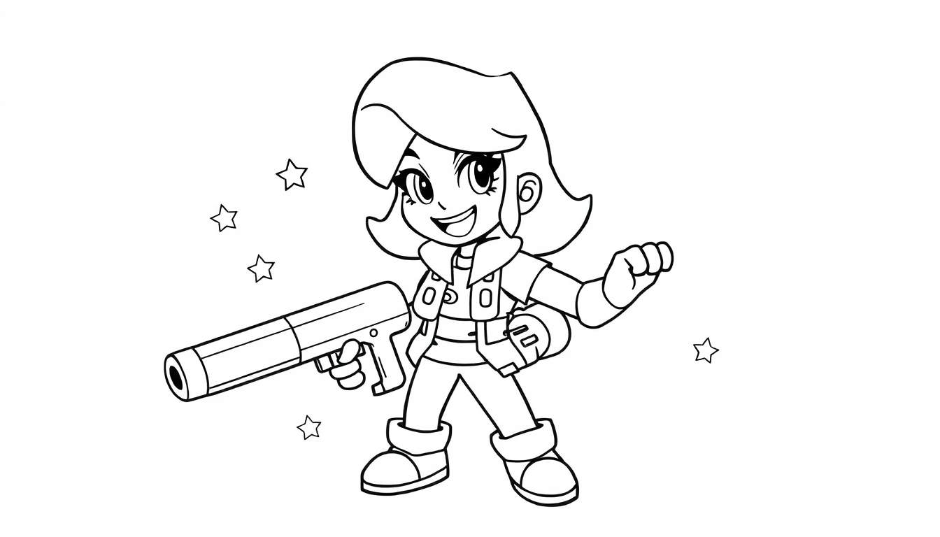 Placa para colorear de Shelly de Brawl Stars con una pistola espacial.
