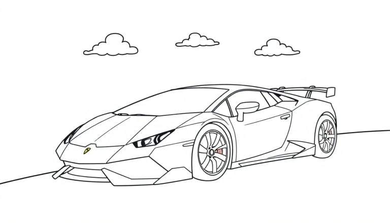 Placa de color de un coche deportivo Lamborghini para niños.