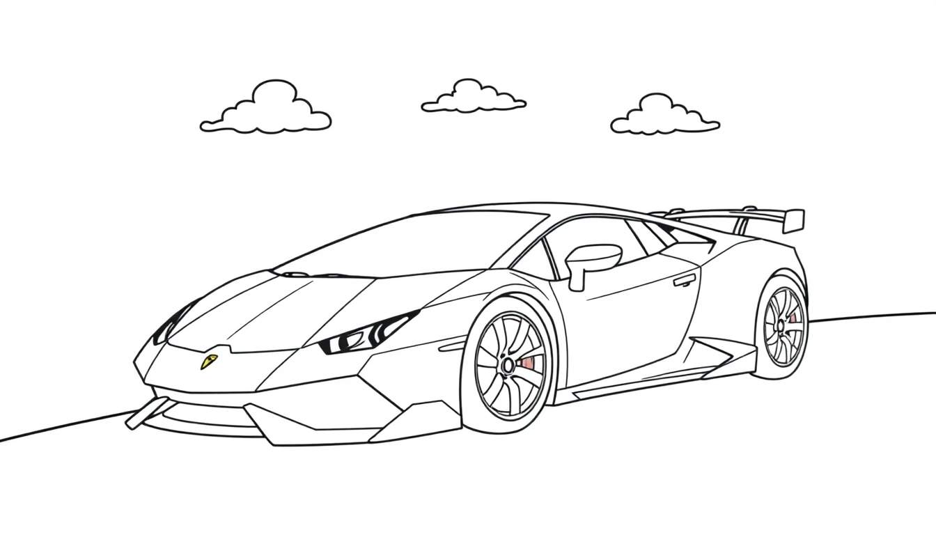 Placa de color de un coche deportivo Lamborghini para niños.