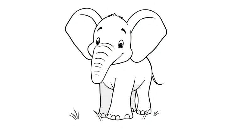 Placa de elefante amigable para colorear.