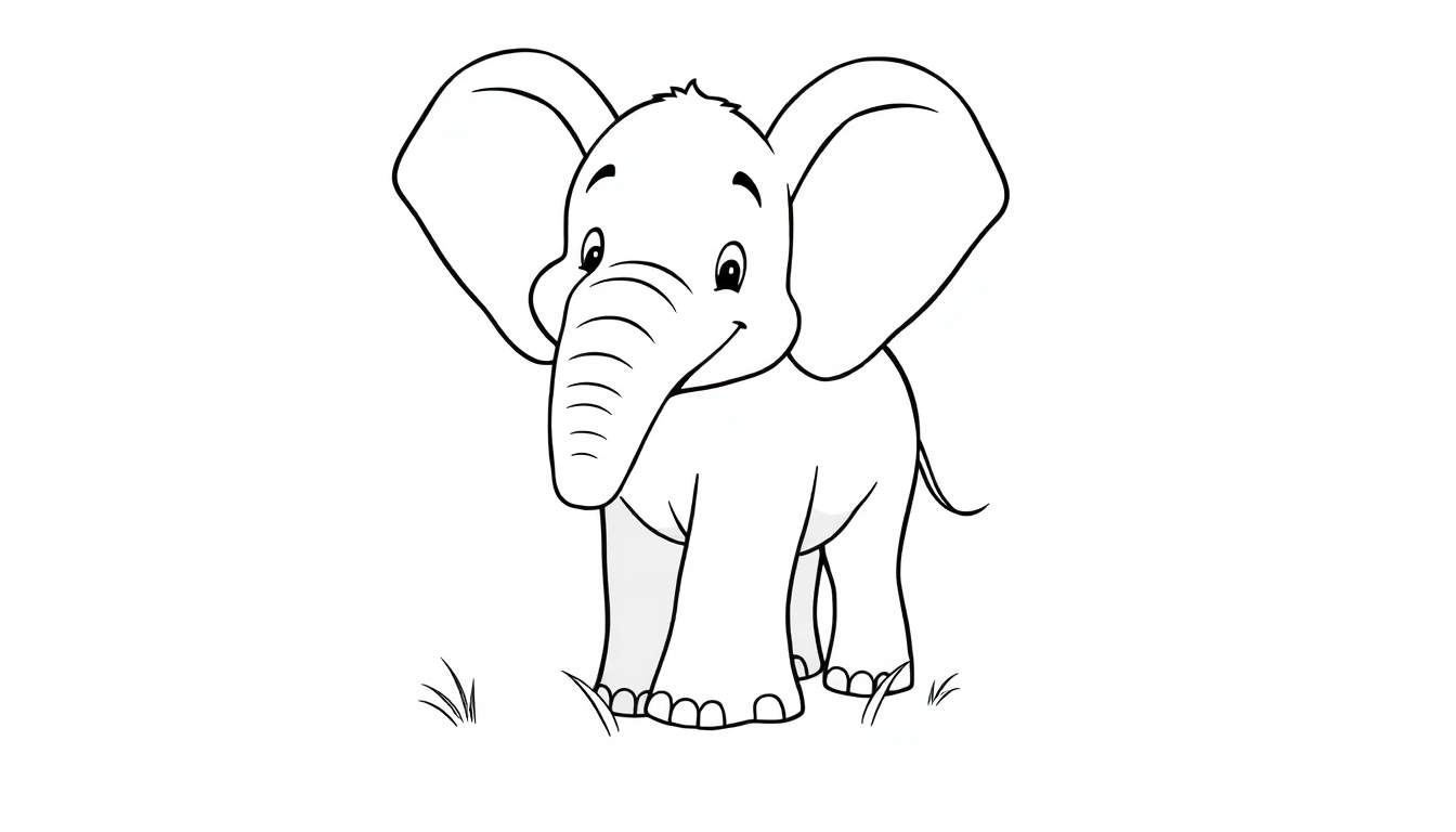 Placa de elefante amigable para colorear.
