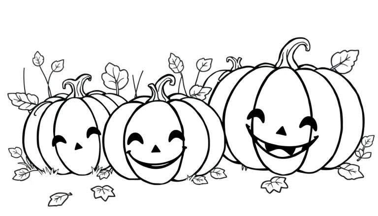 Placa de color con tres calabazas sonrientes de Halloween.