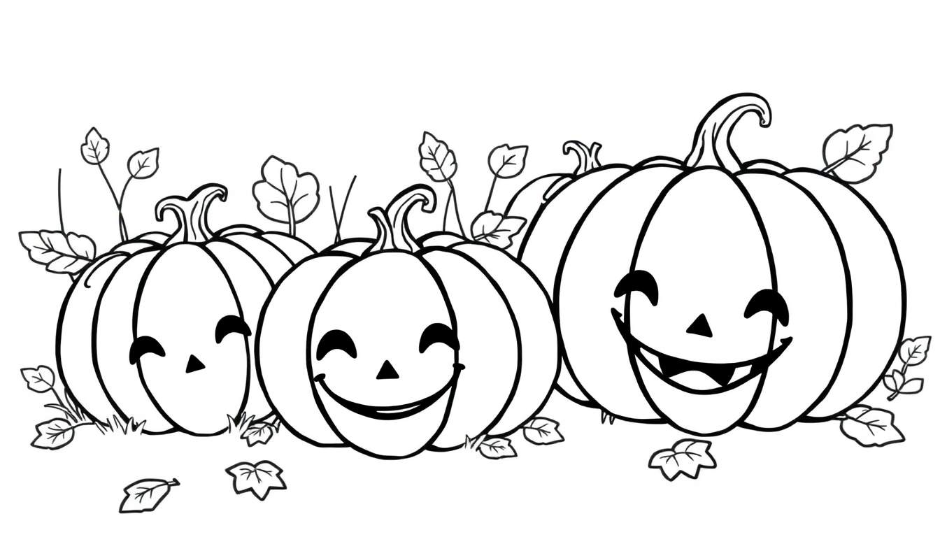 Placa de color con tres calabazas sonrientes de Halloween.