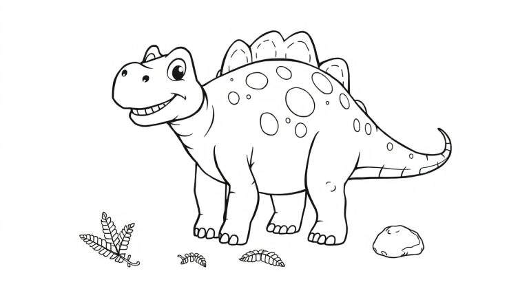 Un dinosaurio amigable con placas de color en su espalda, listo para la aventura.