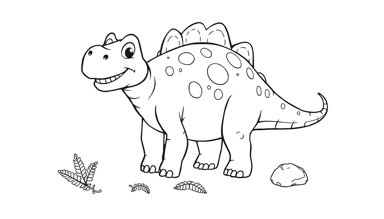 Un dinosaurio amigable con placas de color en su espalda, listo para la aventura.