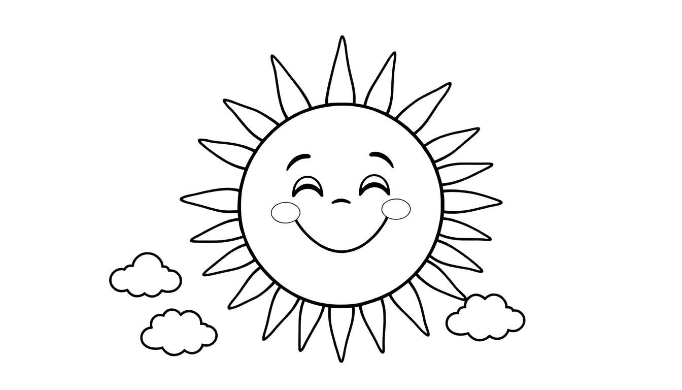 Placa de color de un sol sonriente con nubes.