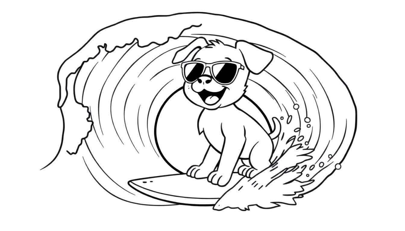 Perro surfeando con gafas de sol