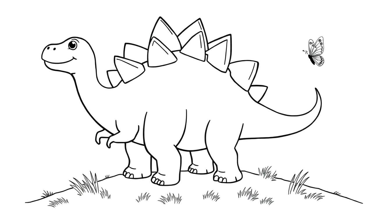 Un Estegosaurio amigable para colorear con una placa de color vibrante.