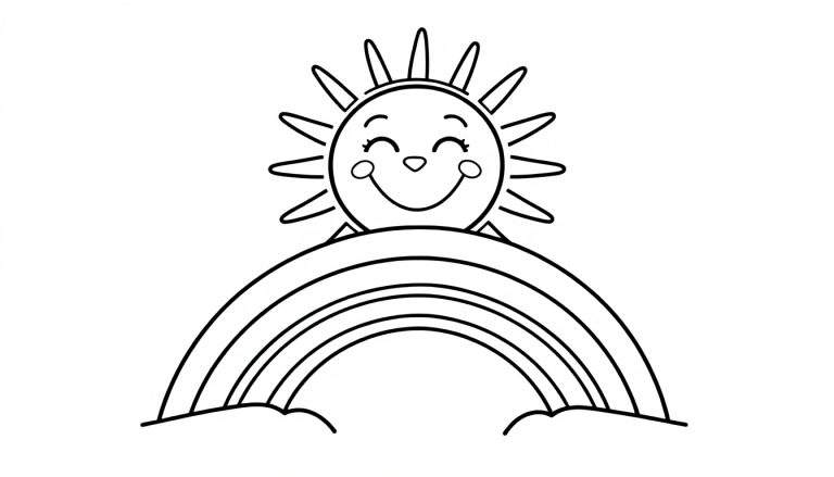 Placa de color de un sol sonriente y un arcoíris.