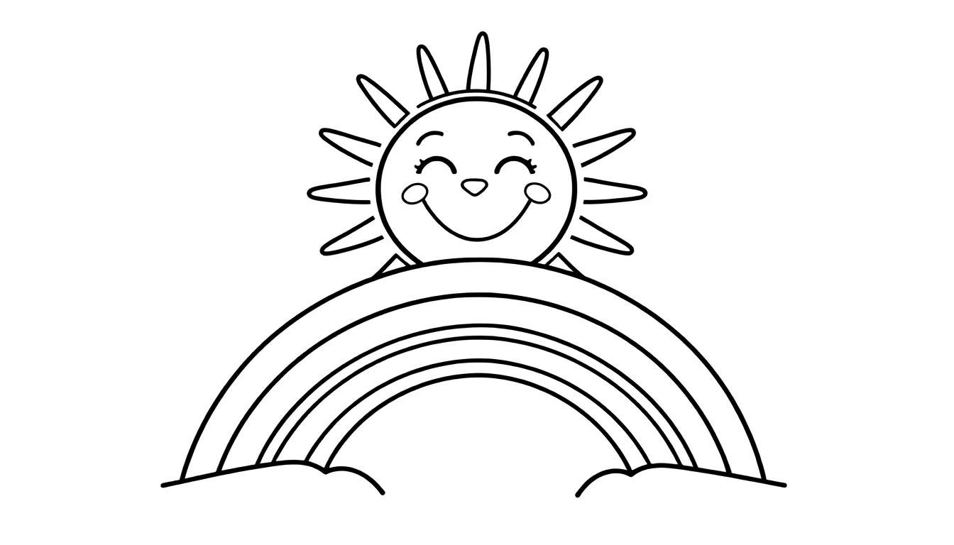 Placa de color de un sol sonriente y un arcoíris.