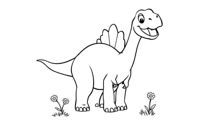 Placa de color de un dinosaurio amigable con una gran sonrisa.