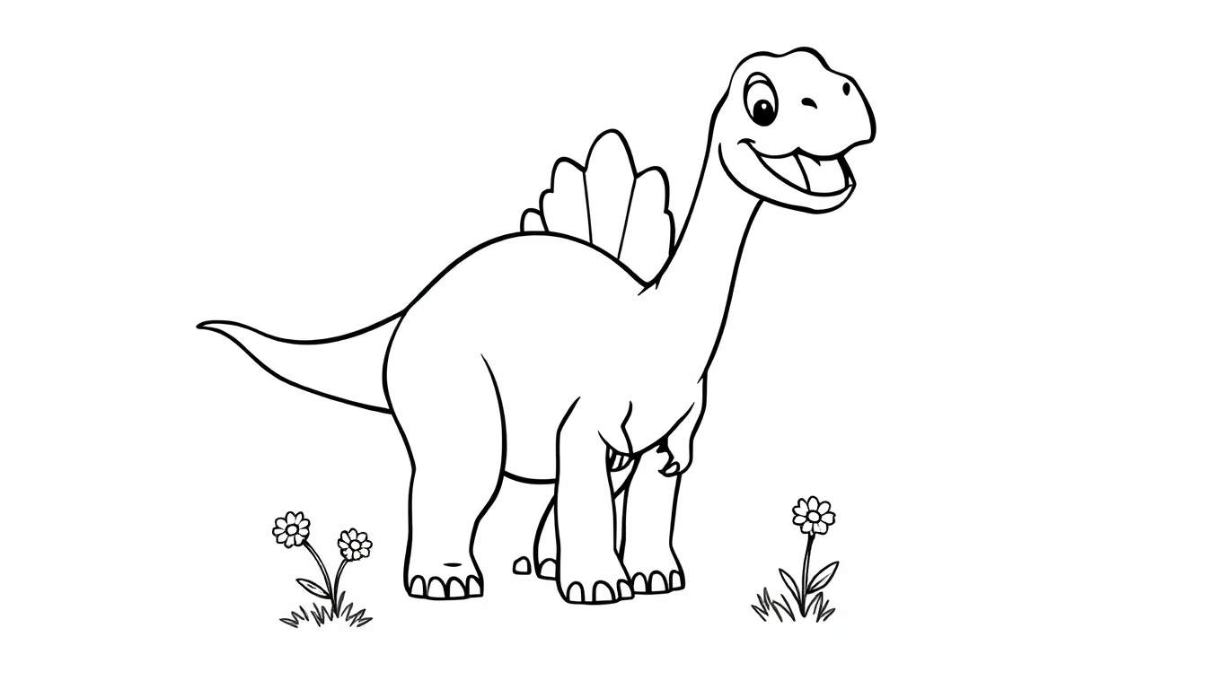 Placa de color de un dinosaurio amigable con una gran sonrisa.