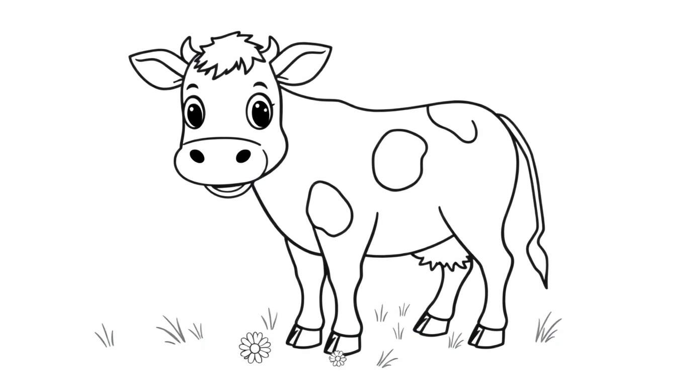 Placa de color de una vaca Holstein amigable dibujada a mano, lista para colorear.