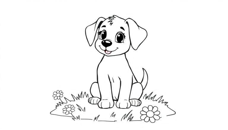 Placa de color de Bentley el perrito adorable listo para colorear.